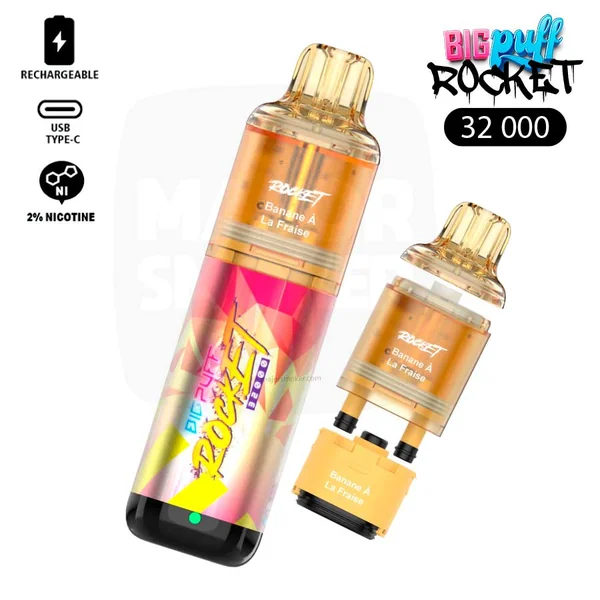 Big Puff Rocket 32000 20 mg | Saveur Banane Fraise | Puff Rechargeable 32K