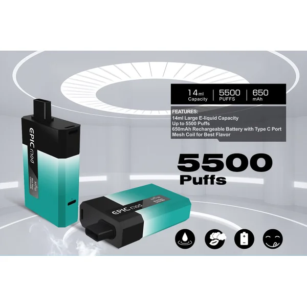 [Clearance sale] NEITH EPICMOD 5500 PUFF Cigarette électronique jetable kit rechargeable 650mAh 14ml (50mg)