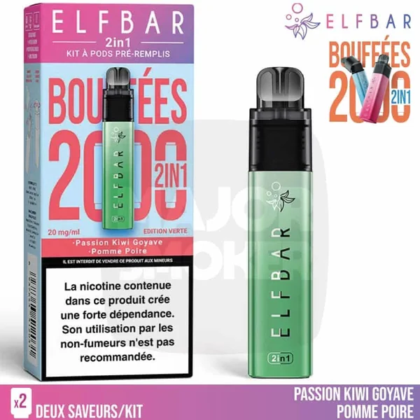 ELFBAR 2 en 1 | Edition Verte | Puff Rechargeable Double Saveur