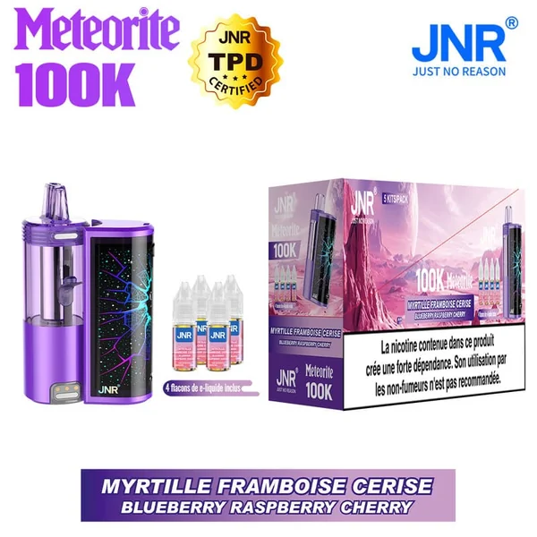 Meteorite 100K JNR – Kit Pod Rechargeable 1200mAh + 4 Flacons 10ml 20mg