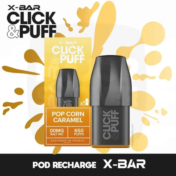 X-BAR Click & Puff | Pod Goût Popcorn Caramel | Recharge X-Bar